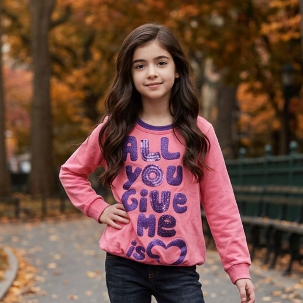 Girls Cute Pink & Purple Pullover Sequined Sweatshirt Bubble Hem 130cm/8-10